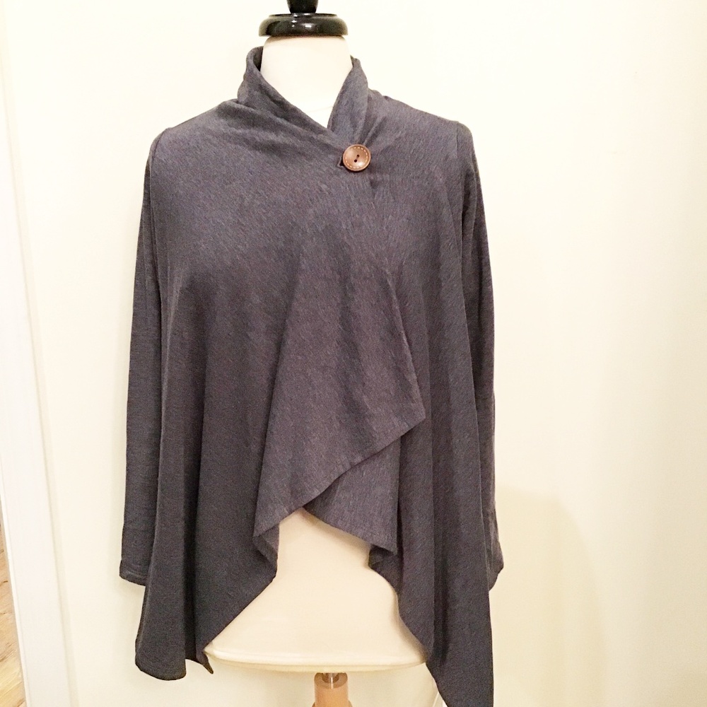 Bobeau One Button Fuzzy Fleece Wrap Cardigan